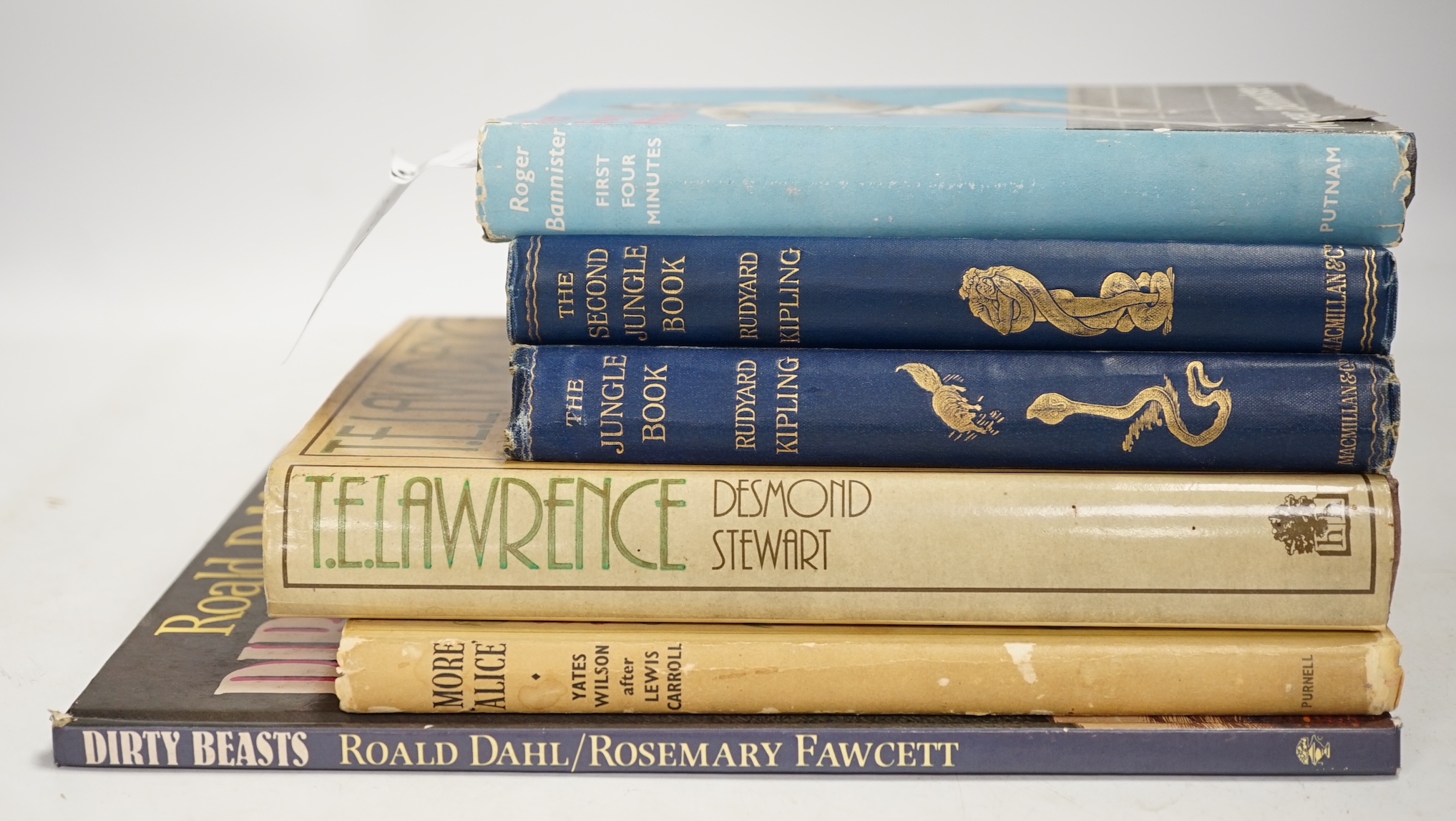 Bannister, Roger - First Four Minutes (inscribed by author on title). illus., d/wrapper. 2nd impression, 1955; Dahl, Roald - Dirty Beasts. 1st edition. coloured and other illus.; coloured pictorial boards, 4to. 1983; tog